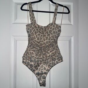 AFRM Beige, Gray, Tan Leopard Print Bodysuit Size Small NWT
